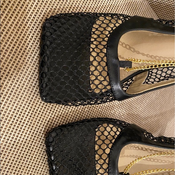 Mesh Chain Ankle Black Kitten Heels - Picture 5 of 5